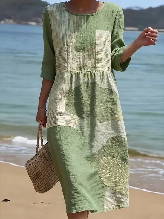 Women's Half Sleeve Summer Green Abstract Printing Crew Neck Daily Going Out Casual Maxi H-Line Dress