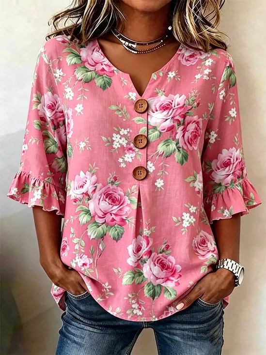 Elegant Floral Half Sleeve Regular Shirts for Women