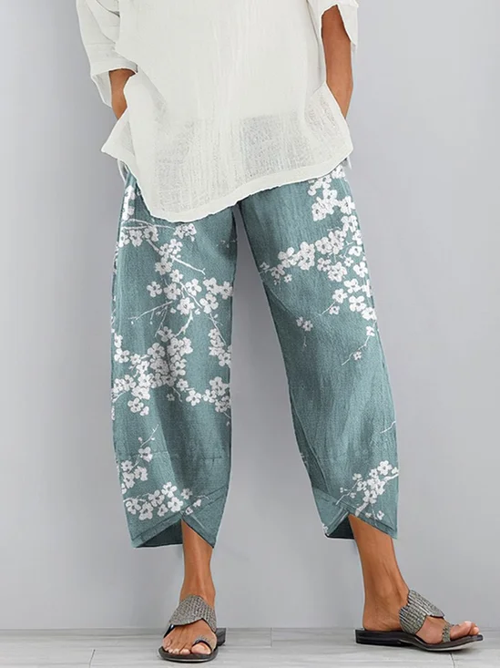 Cherry Blossom Print Loose Casual Pants
