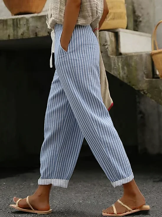 Women's  H-Line Baggy Pants Daily Going Out Pants Blue Casual Printing Striped Spring/Fall Pants