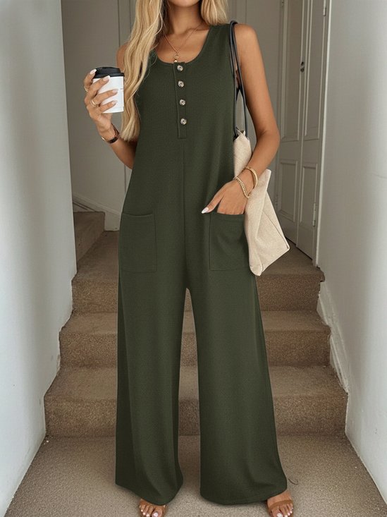 Women's H-Line Overall U-Neck Daily Going Out Casual Split Joint Plain Summer Long Jumpsuit Romper