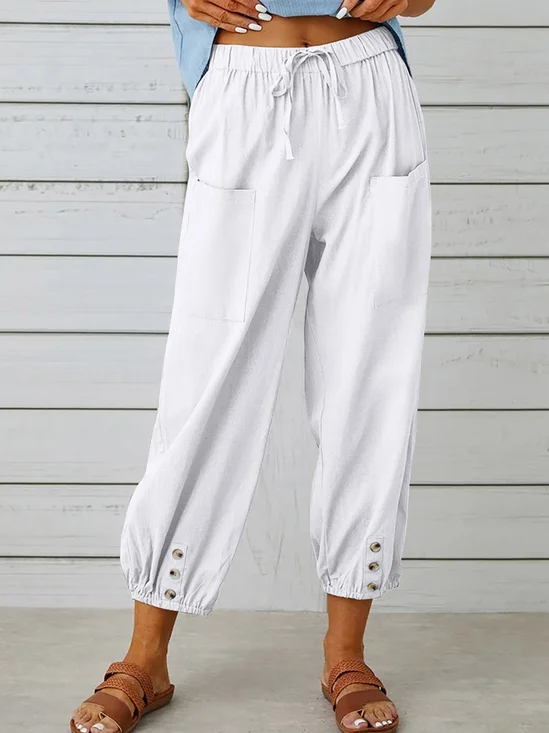 Women's  Elastic Waist H-Line Wide Leg Pants Daily Going Out Pants White Casual Split Joint Plain Summer Pants
