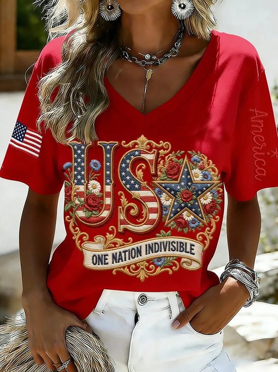 Women's 250th Anniversary Of The Founding Of the United States Lettern Printed Cotton Vintage Short Sleeve V Neck 3D Printing Aemerica Flag Daily Going Out Casual T-Shirt  Independence Day