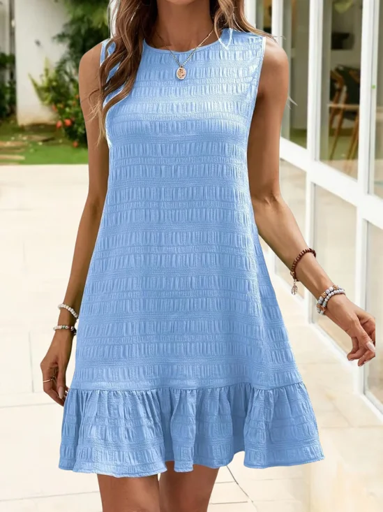 Women's Sleeveless Summer Blue Plain Split Joint Crew Neck Daily Going Out Casual Mini A-Line Tank Dress