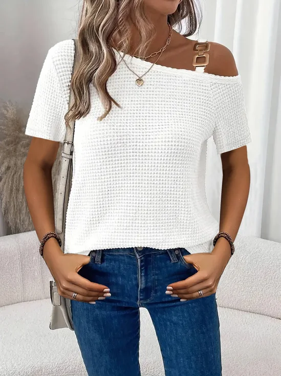 Women's Short Sleeve T-shirt Summer White Plain Split Joint Asymmetrical Daily Going Out Casual Top