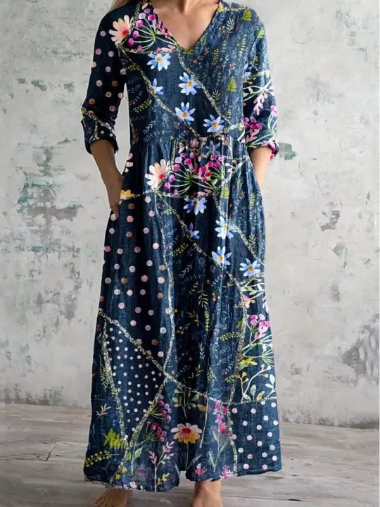 Regular Fit Jersey Botanical Pattern Casual Dress With No