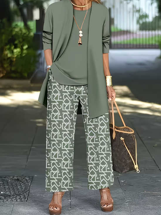 Women's Printing Abstract Daily Going Out Matching Outfit Green Casual Spring/Fall Multi-Piece Set Matching Set