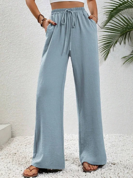 Women's  Elastic Waist H-Line Wide Leg Pants Daily Going Out Pants Off White Casual Split Joint Plain Spring/Fall Pants