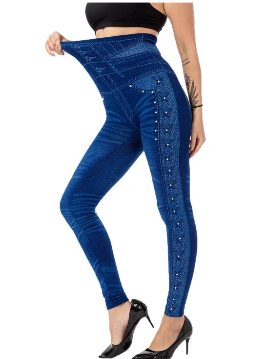 Casual Tight Denim Print Graphic Leggings