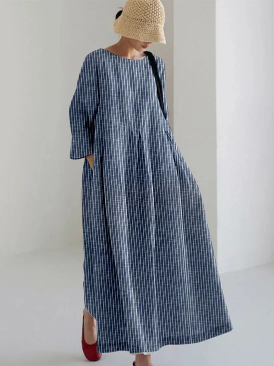 Loose Striped Vacation Dress With No
