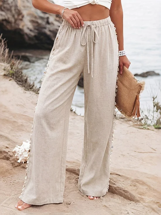 Women's  Elastic Waist H-Line Wide Leg Pants Daily Going Out Pants Khaki Casual Split Joint Plain Spring/Fall Pants