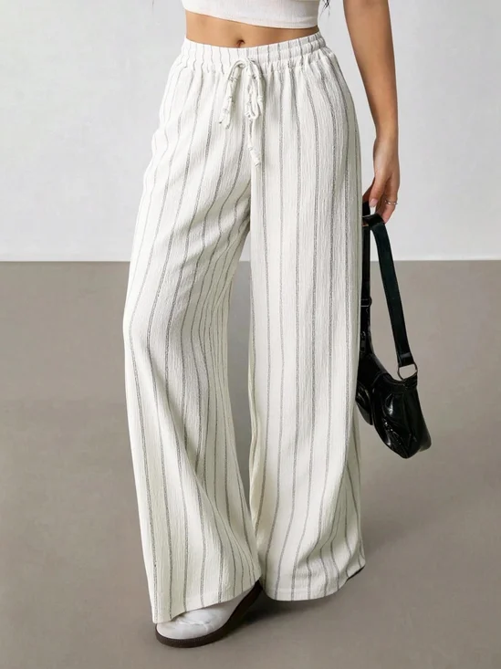 Loose Structure Striped High Waist Wide Leg Elastic Waist Daily Going Out Casual Pants