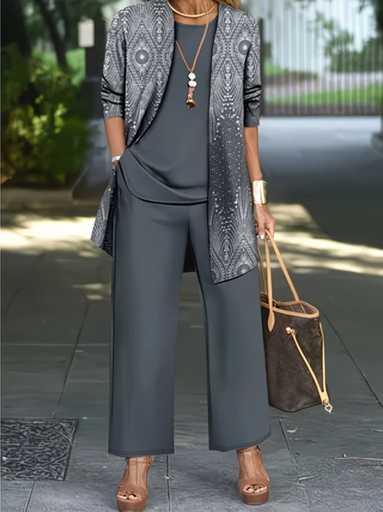 Women's Printing Abstract Daily Going Out Matching Outfit Gray Casual Spring/Fall Multi-Piece Set Matching Set