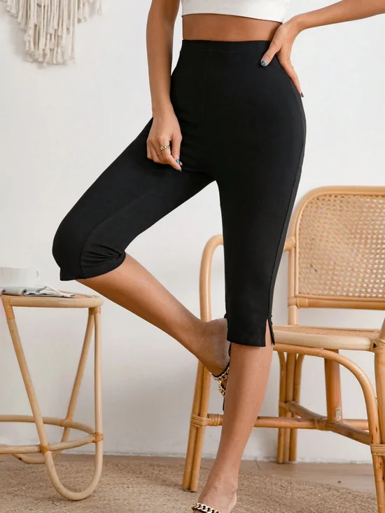Plain High Waist Tight Side Slit Casual Leggings