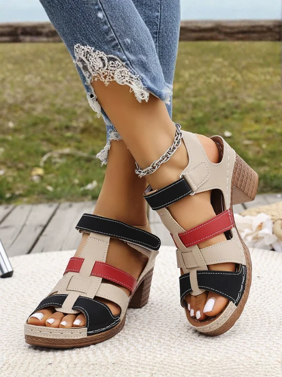 Pu Summer Color Block Simple Slide Sandals