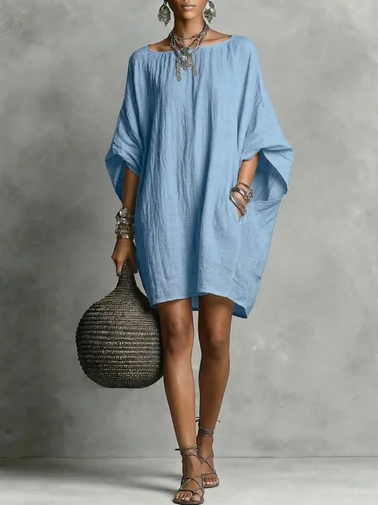 Casual Plain Boat Neck Mini Dress