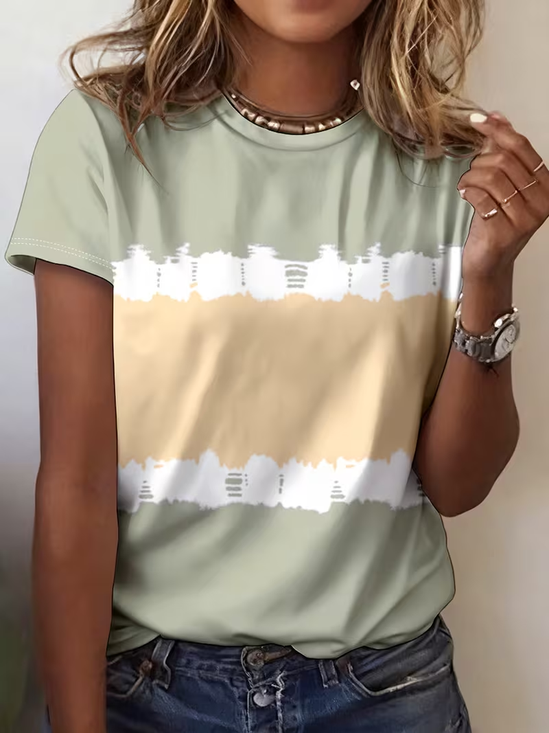 Women's Short Sleeve T-shirt Summer Green Abstract Printing Jersey Crew Neck Daily Going Out Casual Top