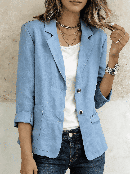 Cotton Linen Long Sleeve Lable Collar Button Pocket Casual Blazer