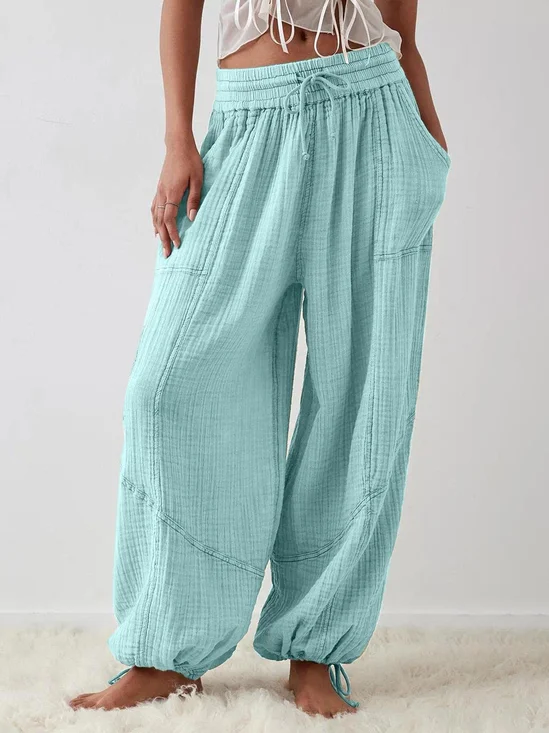 Casual Polyester Cotton Loose Plain Pants