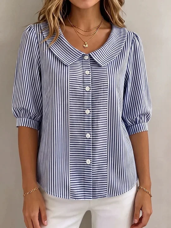 Elegant Striped Shirt Collar Shirt