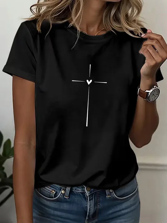 Women's Short Sleeve T-shirt Summer Gray Heart/Cordate Printing Jersey Crew Neck Daily Going Out Casual Top