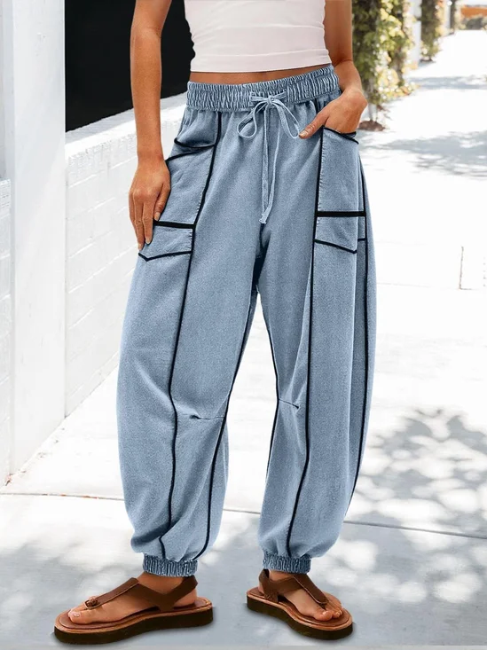 Loose Cotton Plain Casual Pants
