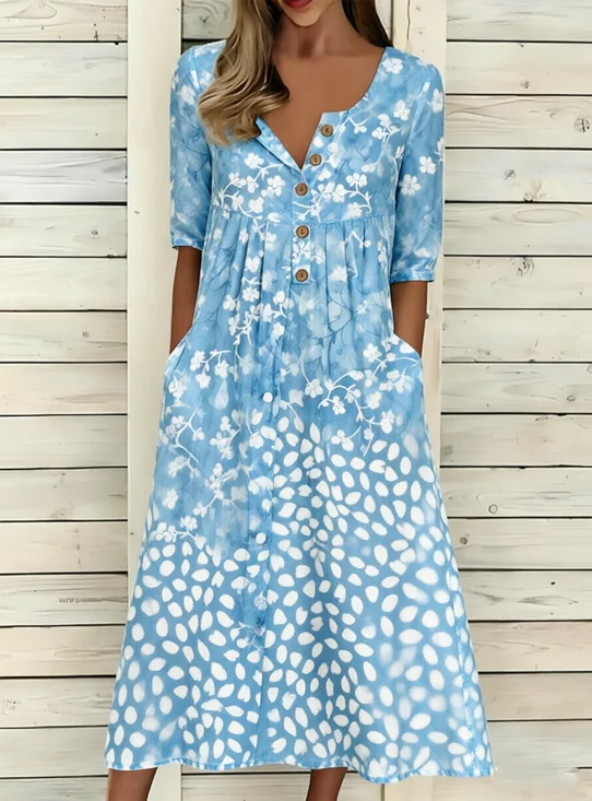 Loose Casual Half Open Collar Dress With No
