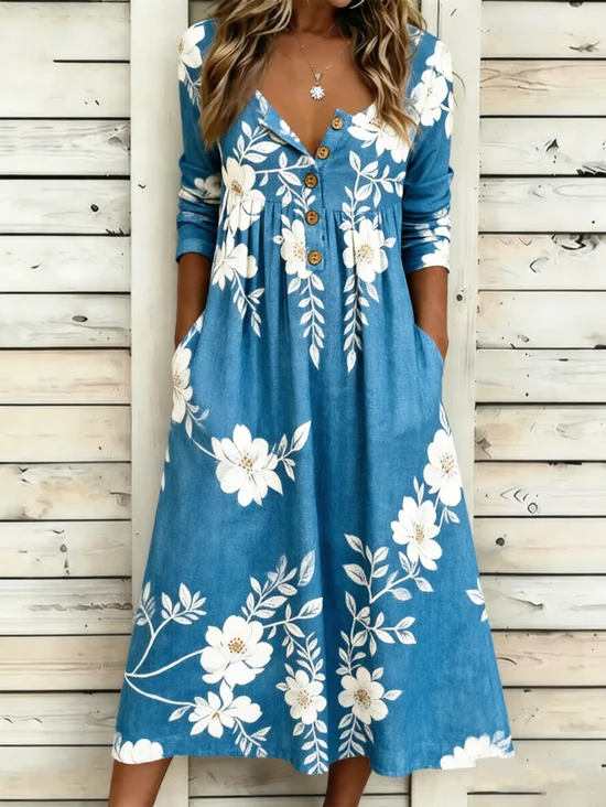 Half Open Collar Casual Dress With No