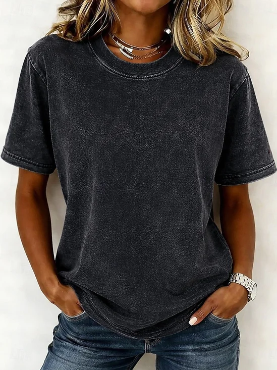 Women's 100% Cotton T Shirt Shirt Vintage Washed Tops Tee Top
