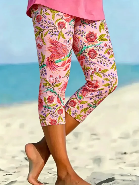 Casual Floral Cotton Regular Fit Leggings