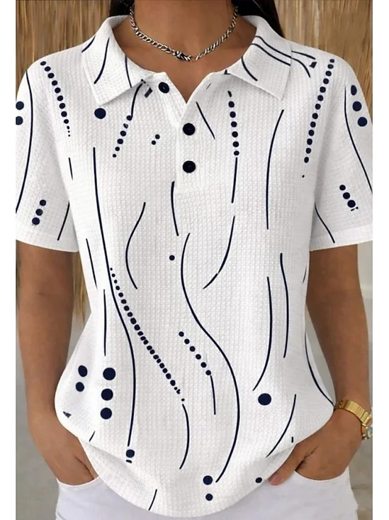 Casual Striped Loose Polo Collar T-Shirt