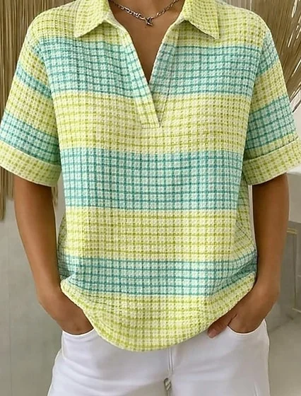 Geometric Polo Collar Vintage T-Shirt