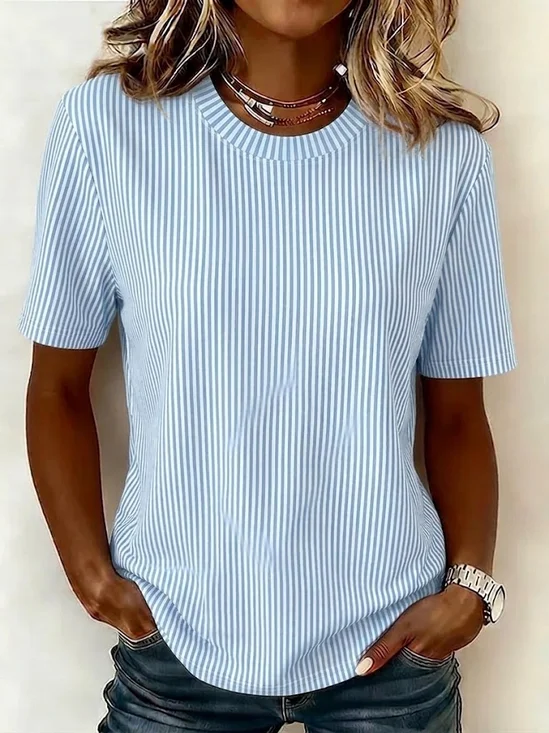 Striped round-neck short-sleeved shirt