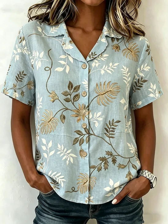 Shawl Collar Loose Floral Vintage Shirt