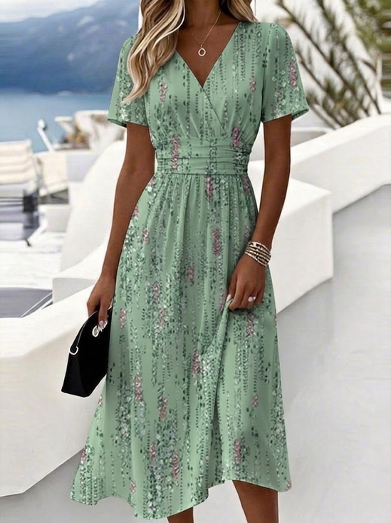 Elegant Regular Fit Gradient Pattern V Neck Dress With No