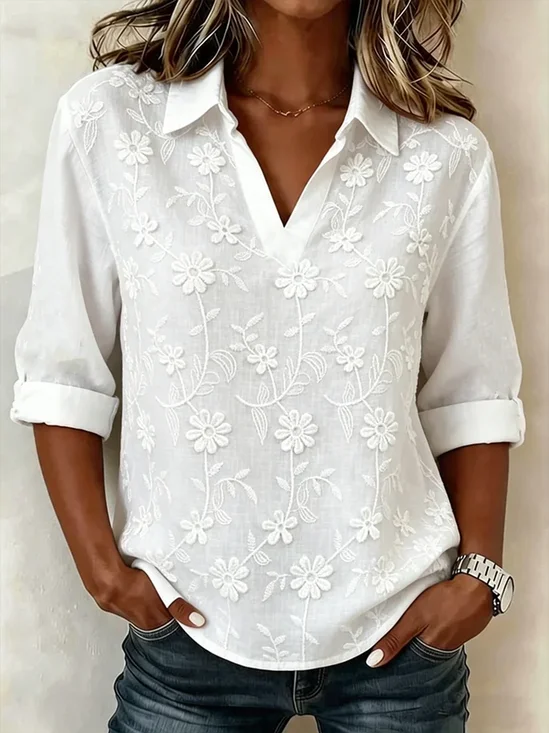 Loose Vintage Floral Shawl Collar Shirt