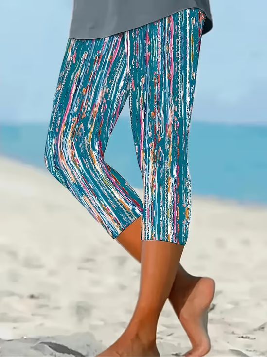 Women's  Elastic Waist H-Line Leggings Daily Going Out Pants Blue Casual Printing Abstract Summer Pants