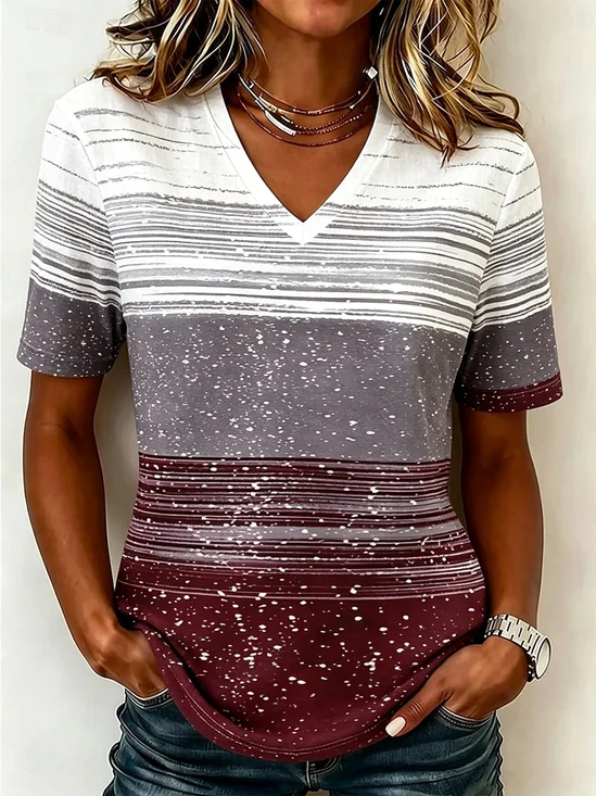 Loose Striped Casual Jersey T-Shirt