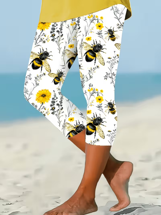 Women's  Elastic Waist H-Line Leggings Daily Going Out Pants White Casual Printing Floral Summer Pants