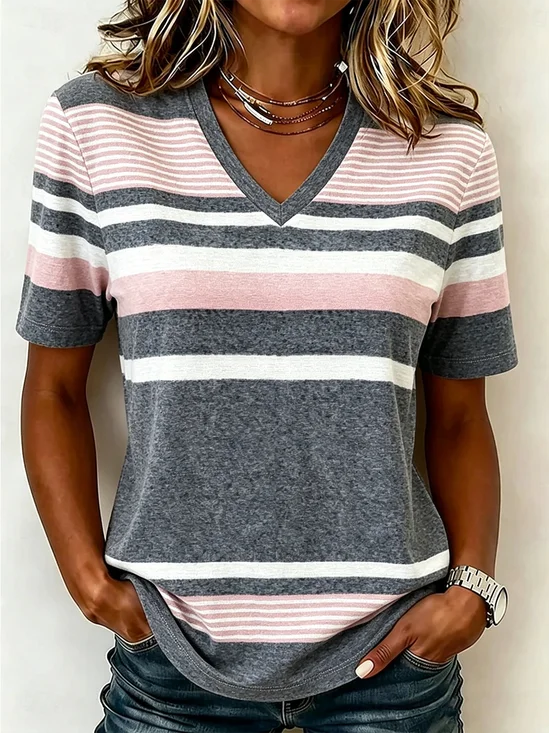 Jersey Loose Casual V Neck T-Shirt