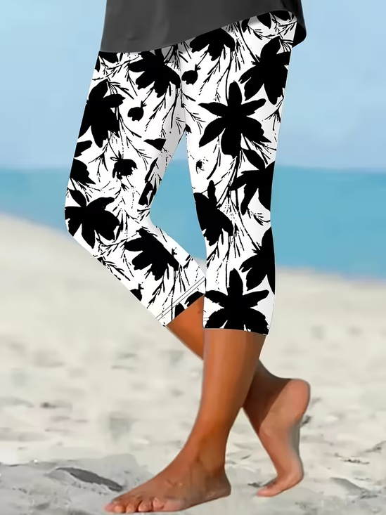 Women's  Elastic Waist H-Line Leggings Daily Going Out Pants White Casual Printing Floral Summer Pants