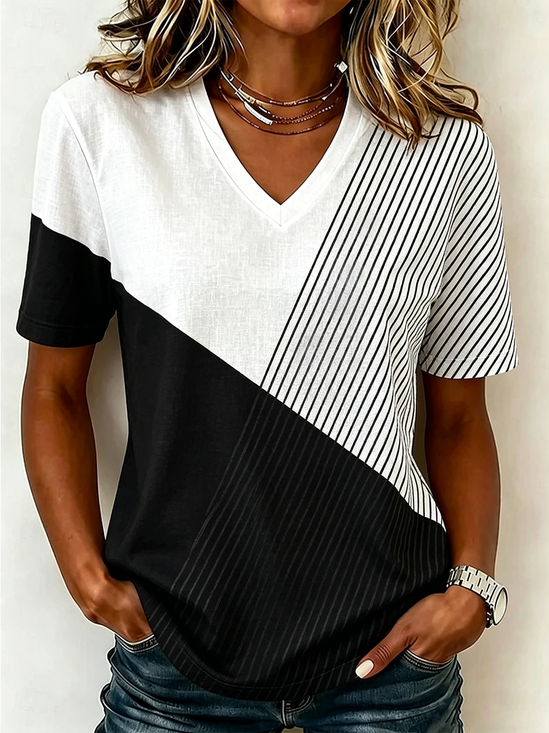 Vintage V Neck Loose Jersey T-Shirt