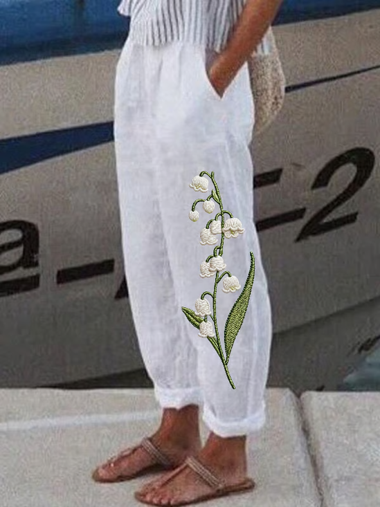 Women's  H-Line Baggy Pants Daily Going Out Pants White Casual Printing Floral Spring/Fall Pants
