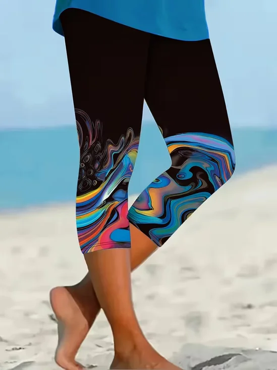 Women's  Elastic Waist H-Line Leggings Daily Going Out Pants Black Casual Printing Abstract Summer Pants