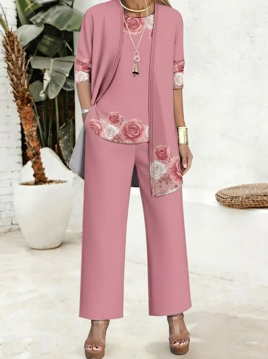 Women's Printing Floral Daily Going Out Matching Outfit Pink Casual Spring/Fall Multi-Piece Set Matching Set