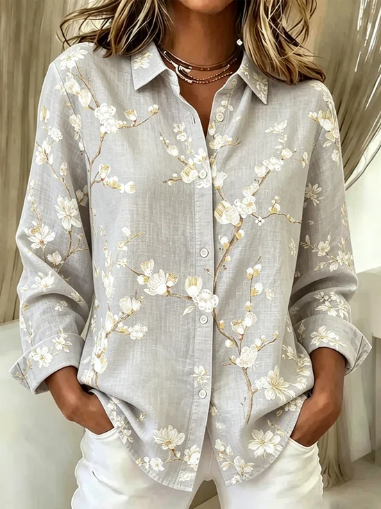 Shirt Collar Floral Loose Casual Shirt