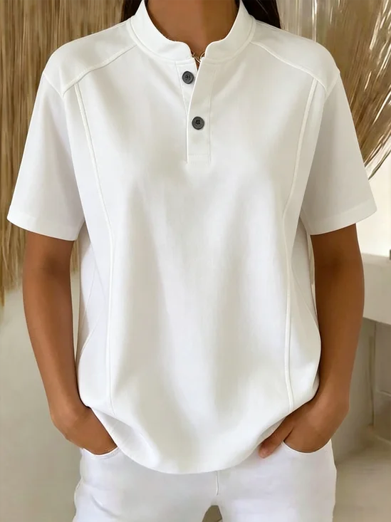 Polyester Cotton Henley Collar Plain Casual T-Shirt