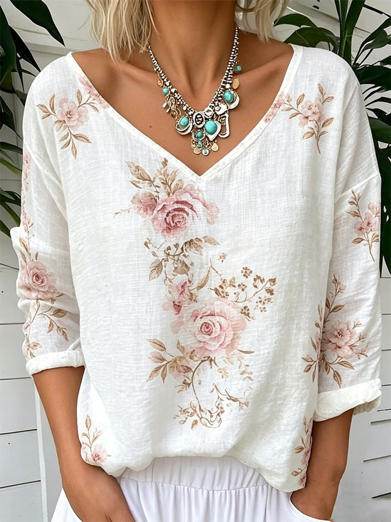 Jersey Vintage V Neck Loose T-Shirt