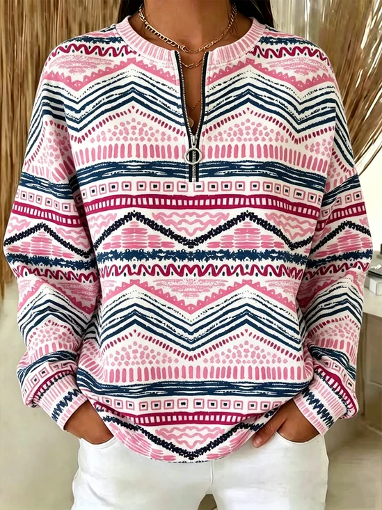 Casual Loose Crew Neck Geometric Sweatshirt