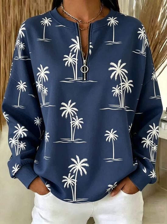 Coconut Tree Crew Neck Loose Vintage Sweatshirt